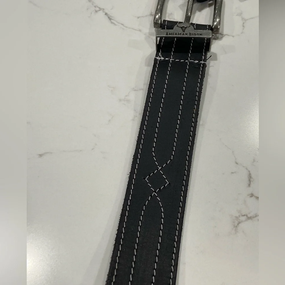 American Bison Black 100% Genuine Leather Stitched Western Belt Men’s Sz 40 NWT
